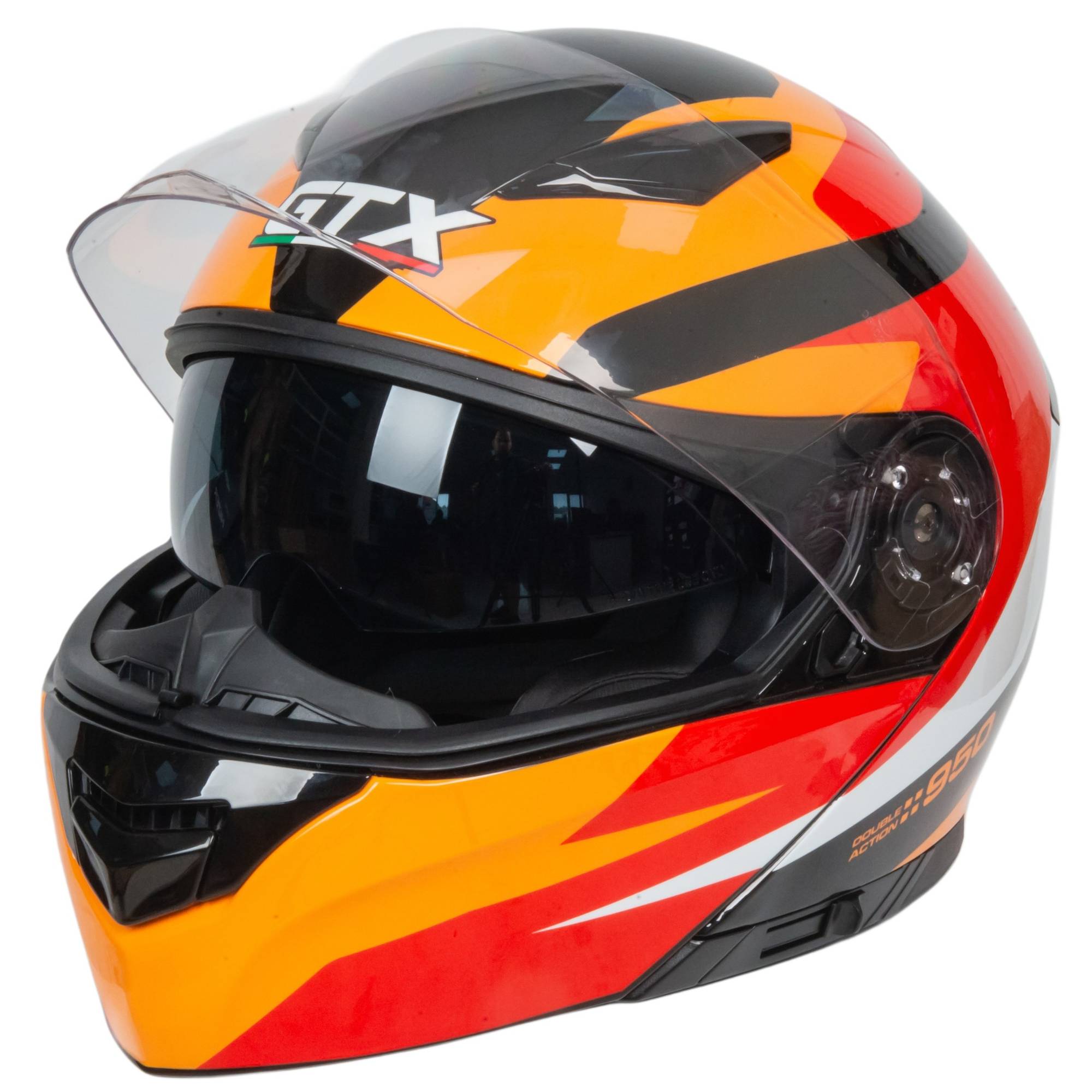 Шлем мото модуляр GTX 550 №2 (M) BLACK/WHITE ORANGE RED (2 визора)