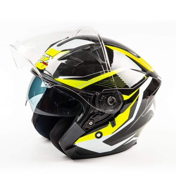 Шлем мото открытый GTX 278 #2 (XL) BLACK/FLUO YELLOW WHITE (2 визора)