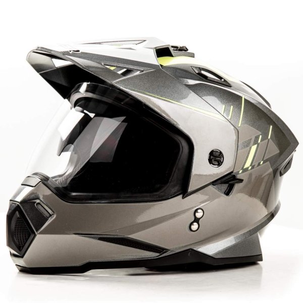 Шлем мото мотард HIZER J6802 #1 (M) gray/lemon (2 визора)