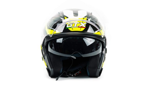 Шлем мото открытый GTX 278 #2 (S) BLACK/FLUO YELLOW WHITE (2 визора)
