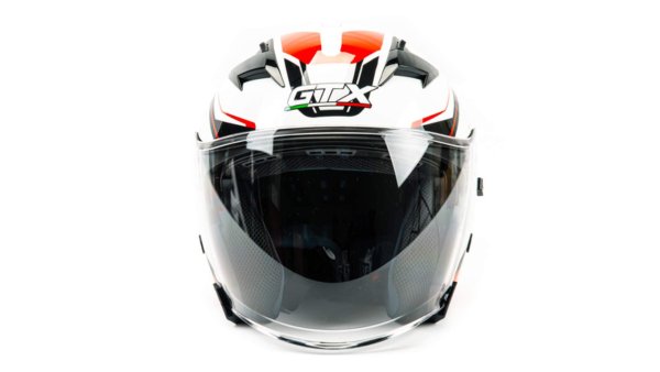Шлем мото открытый GTX 278 #3 (M) WHITE/RED BLACK (2 визора)