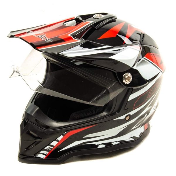Шлем мото мотард HIZER B6197-1 #2 (S) black/red/white